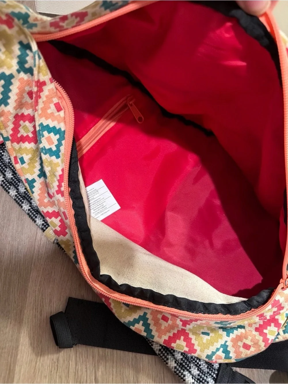 Kavu Multicolor Geometric Rope Sling Bag - Coral, Teal, Mustard